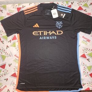 Adidas Black Jersey with Orange and Blue Stripes